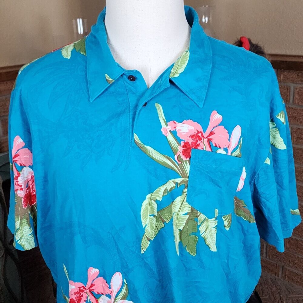 Cubavera Tropical Floral Polo Men's Shirt Turquoise Size XXL